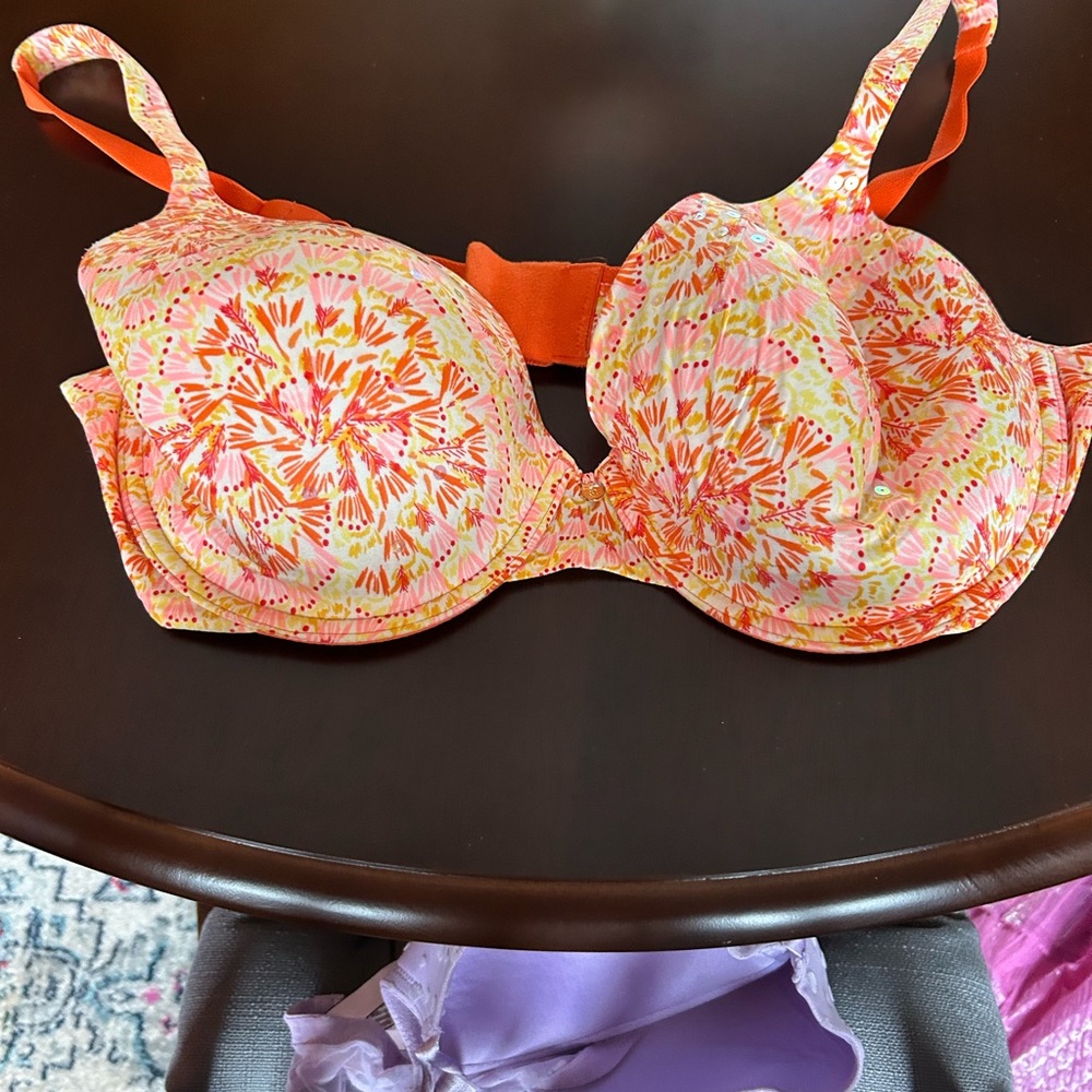Victoria's Secret Orange and Pink Patterned Bra